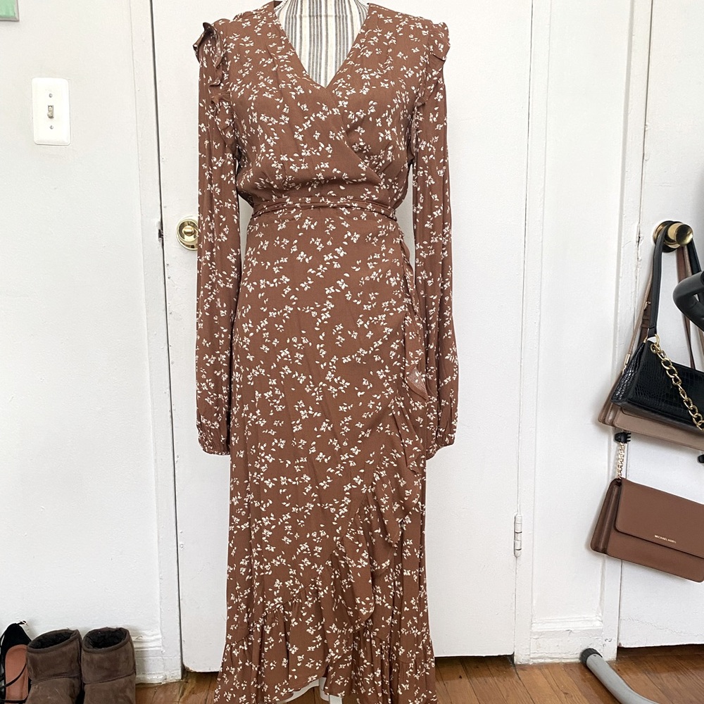 Brown Floral Midi Dress